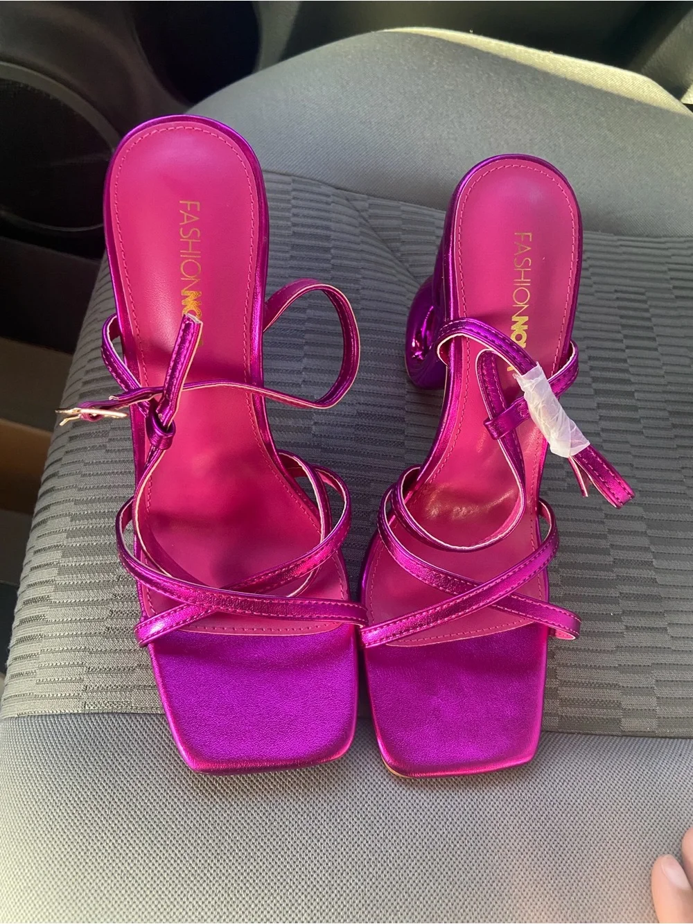 Fashion Nova Metallic Fuchsia Strappy Heels